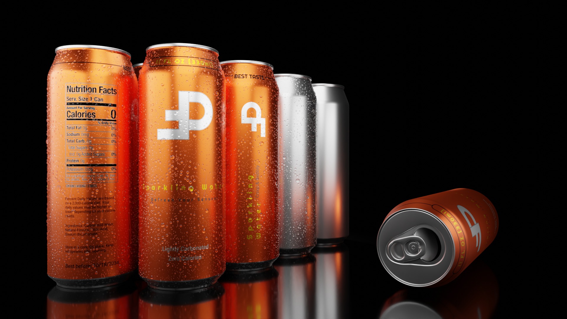 Variety Beverage Cans Pack - Water Droplets Open and Closed Tabs 3D Model Collection_9