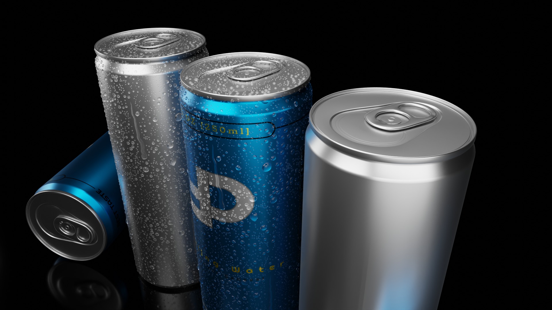 Variety Beverage Cans Pack - Water Droplets Open and Closed Tabs 3D Model Collection_15