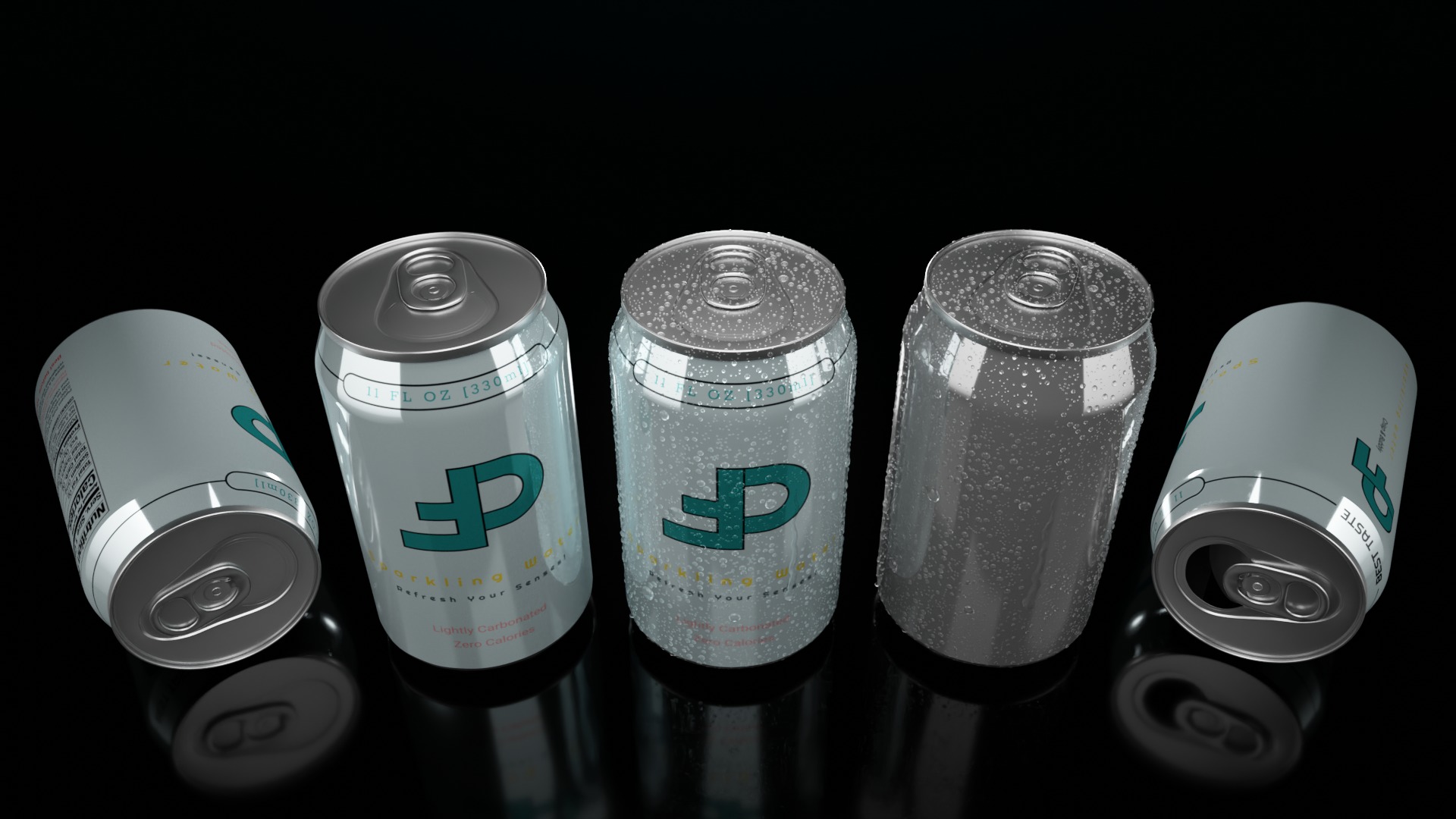 Variety Beverage Cans Pack - Water Droplets Open and Closed Tabs 3D Model Collection_23