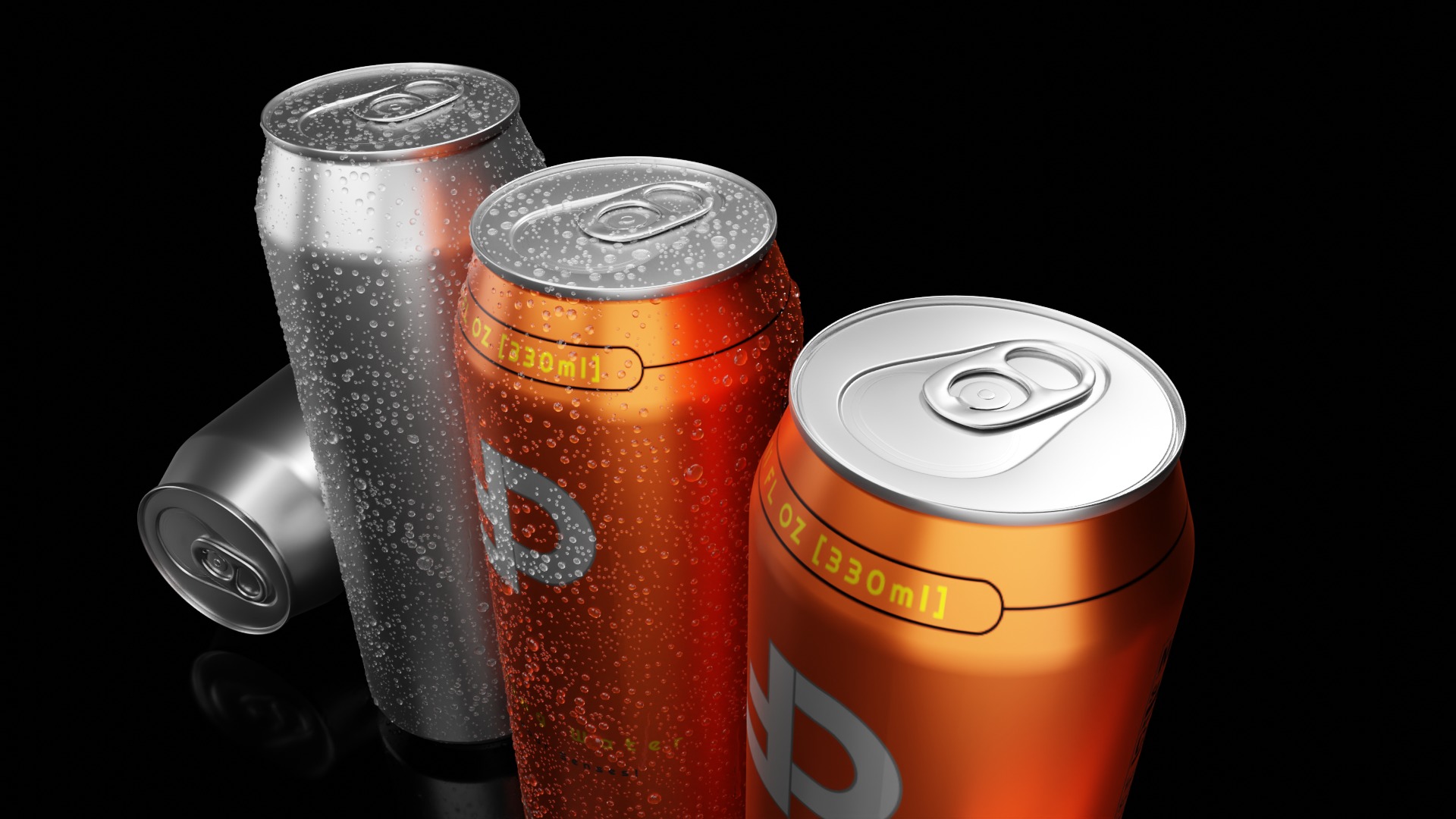Variety Beverage Cans Pack - Water Droplets Open and Closed Tabs 3D Model Collection_8