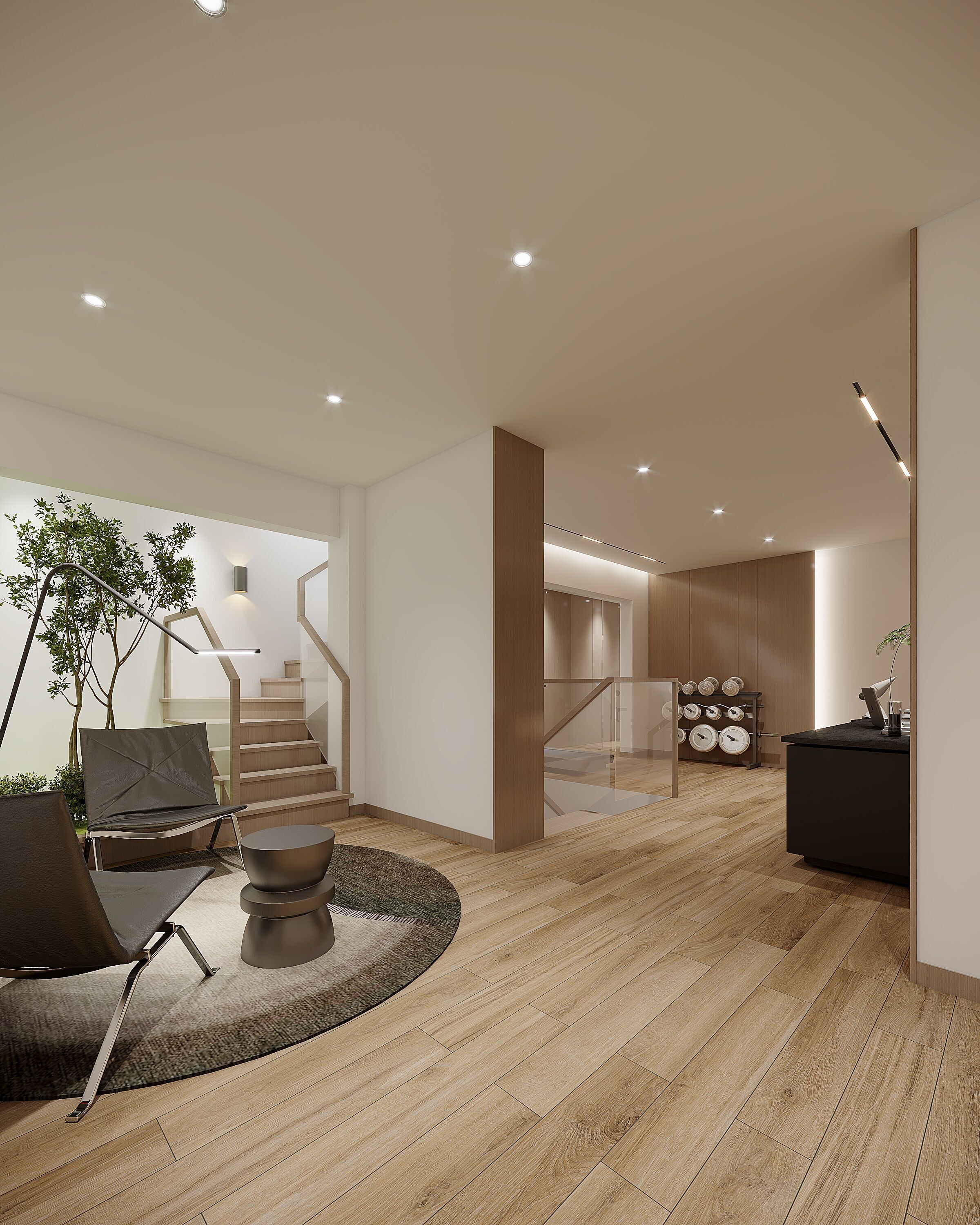 Modern basement study 3D model_1