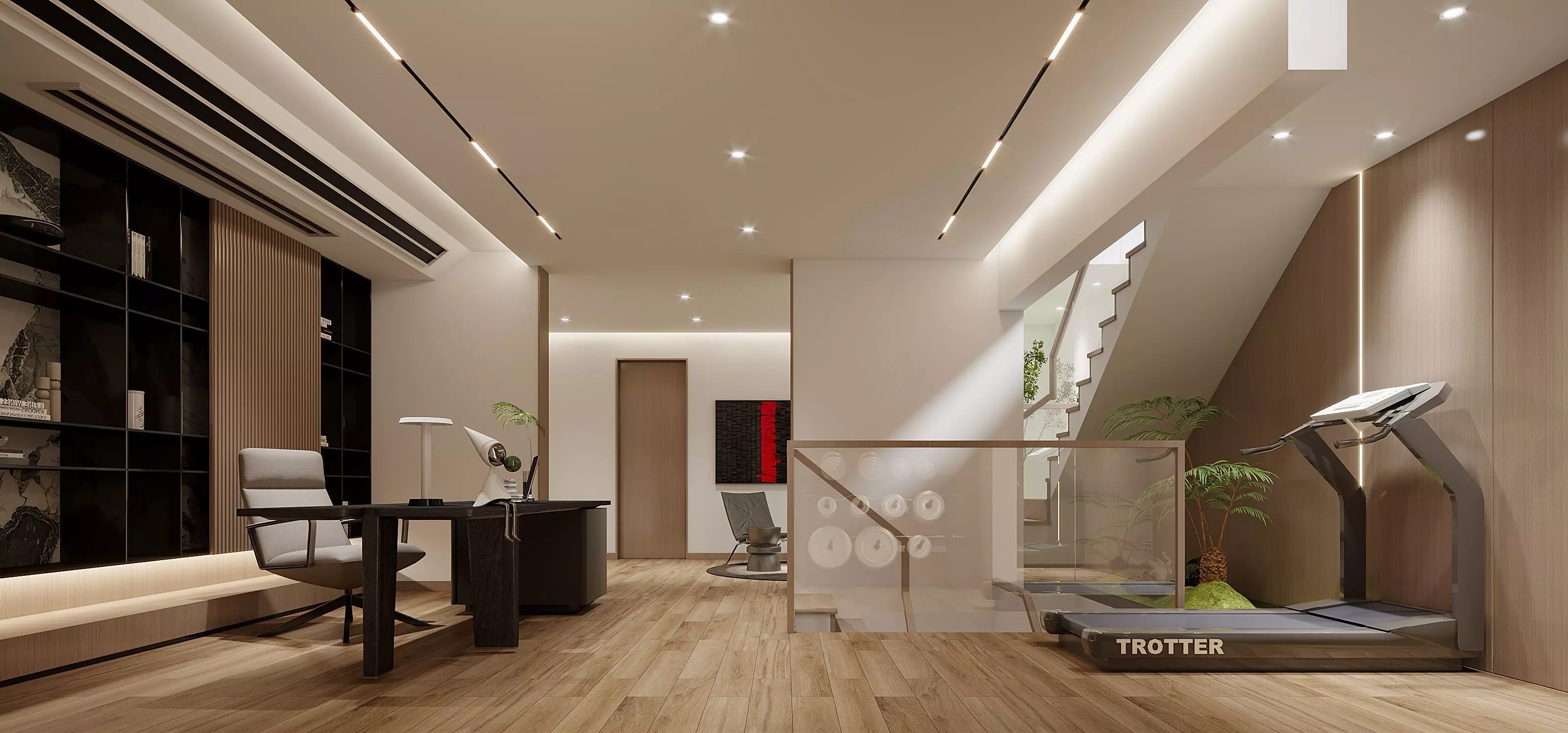 Modern basement study 3D model_0