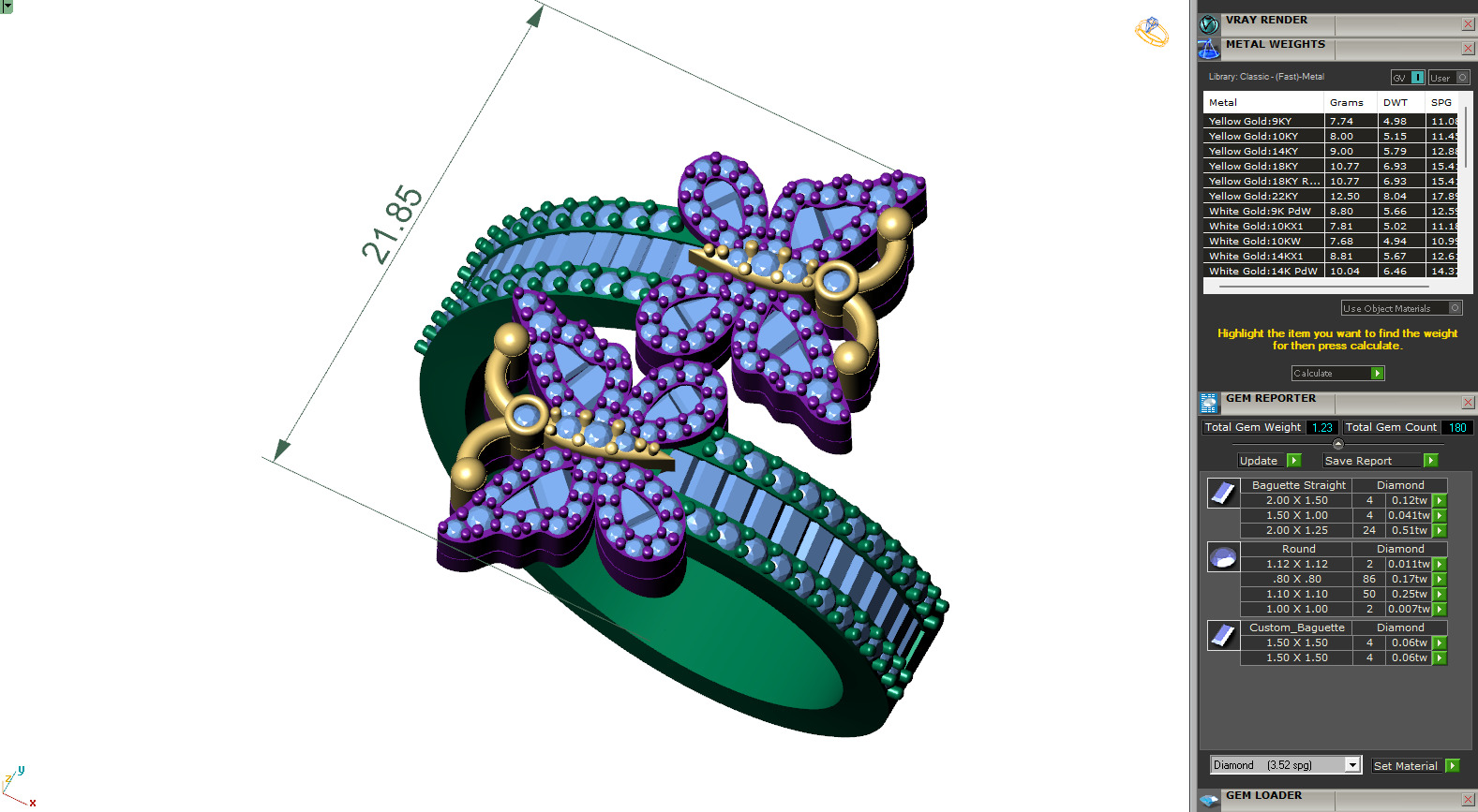 Custom Butterfly Shape Cluster Diamond Ring - Butterfly Ring 3D print model_6