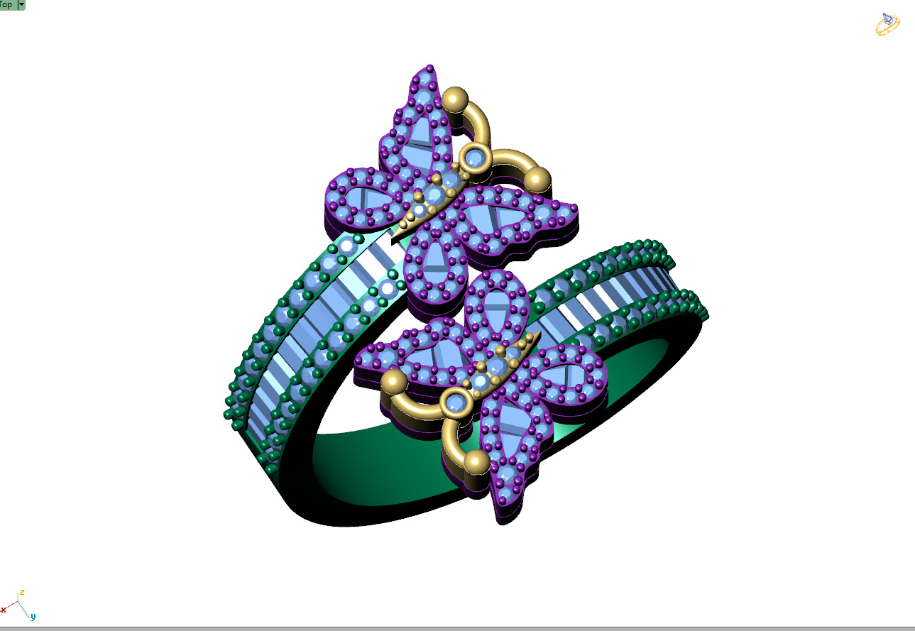 Custom Butterfly Shape Cluster Diamond Ring - Butterfly Ring 3D print model_8