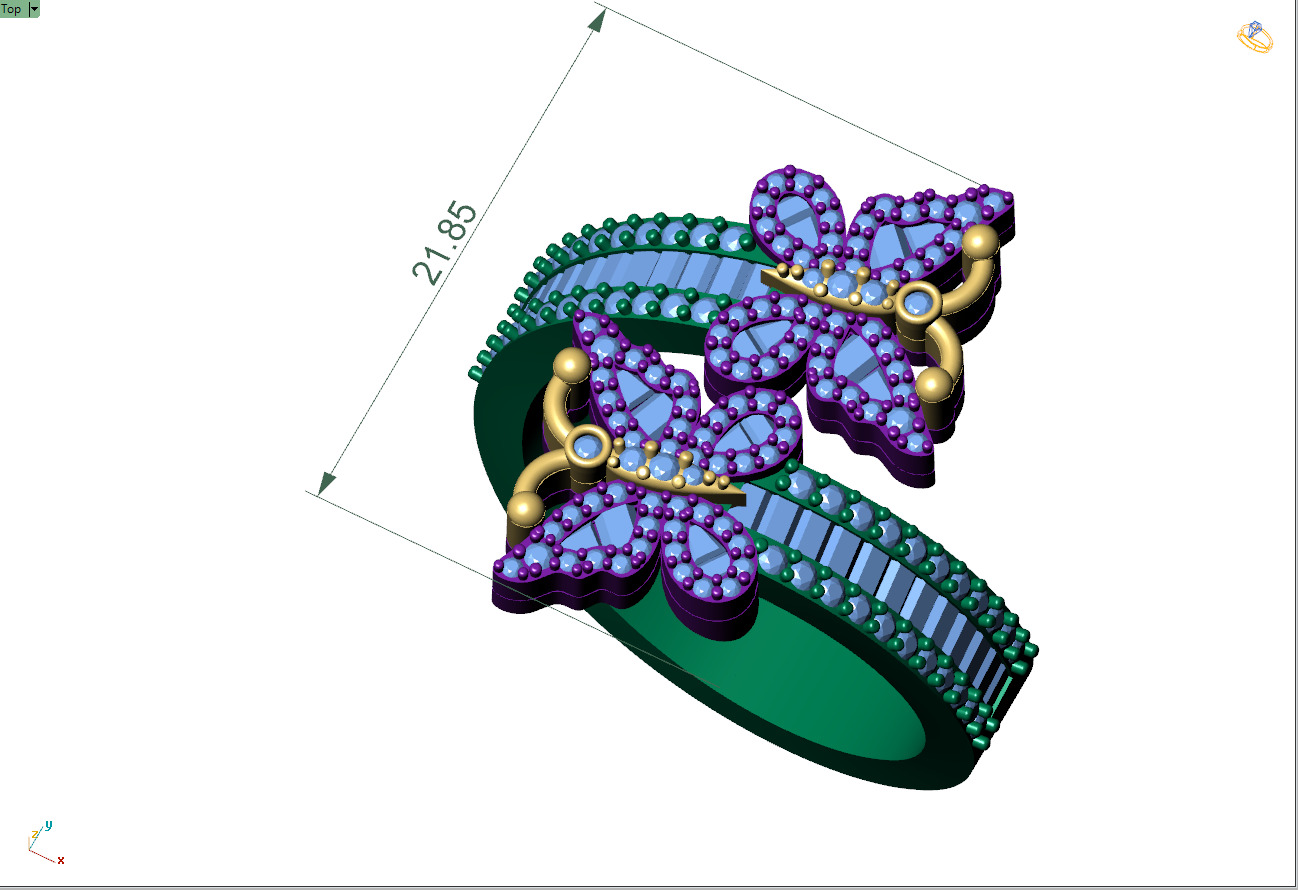 Custom Butterfly Shape Cluster Diamond Ring - Butterfly Ring 3D print model_4