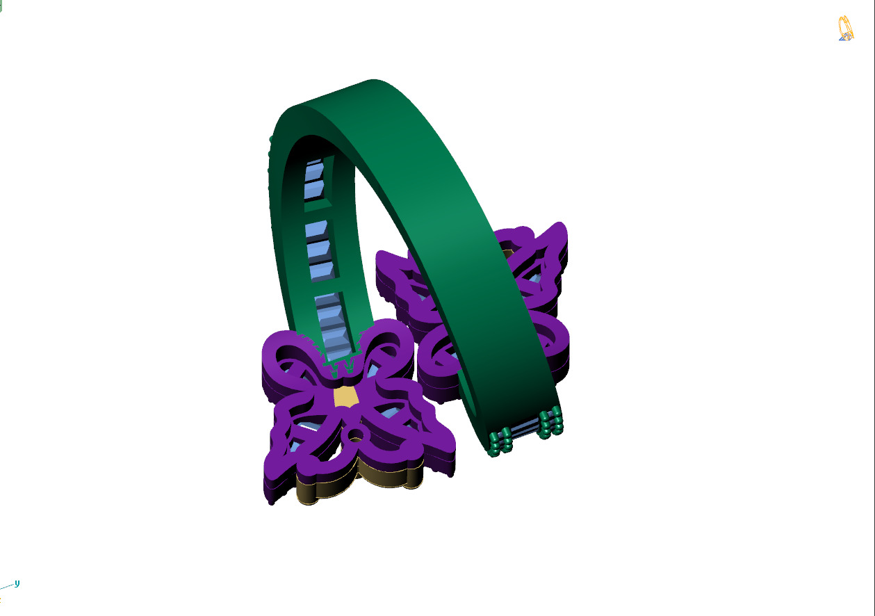 Custom Butterfly Shape Cluster Diamond Ring - Butterfly Ring 3D print model_11