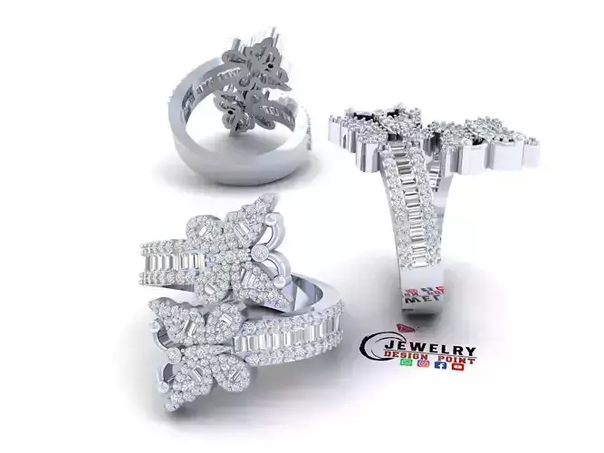 Custom Butterfly Shape Cluster Diamond Ring - Butterfly Ring
