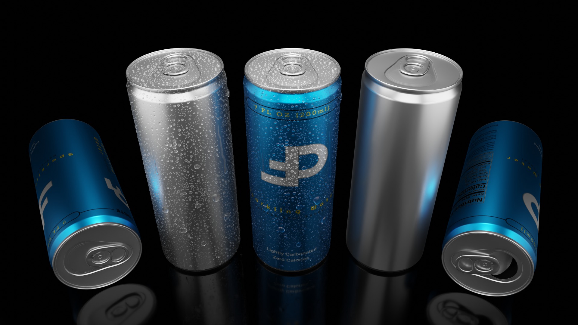 Mixed Beverage Cans Pack - Water Droplets Open and Closed Tabs 3D Model Collection_6
