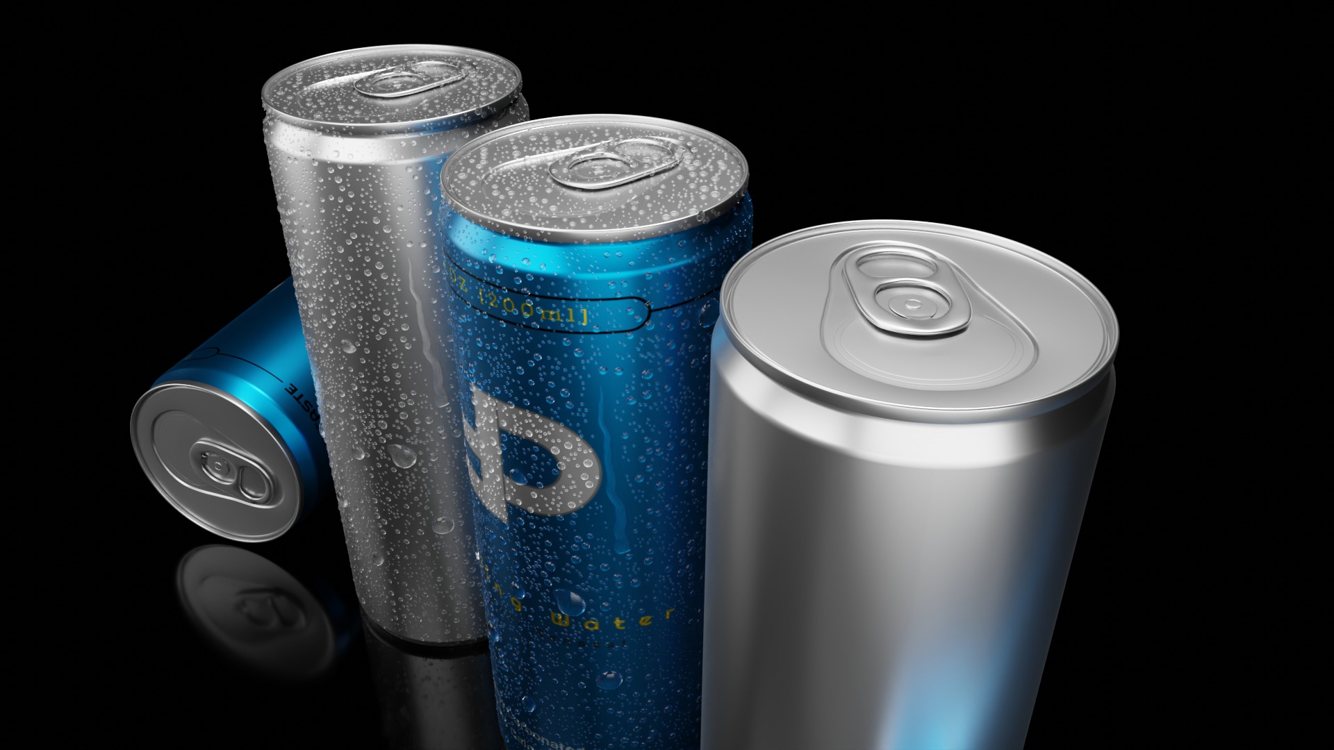 Mixed Beverage Cans Pack - Water Droplets Open and Closed Tabs 3D Model Collection_7