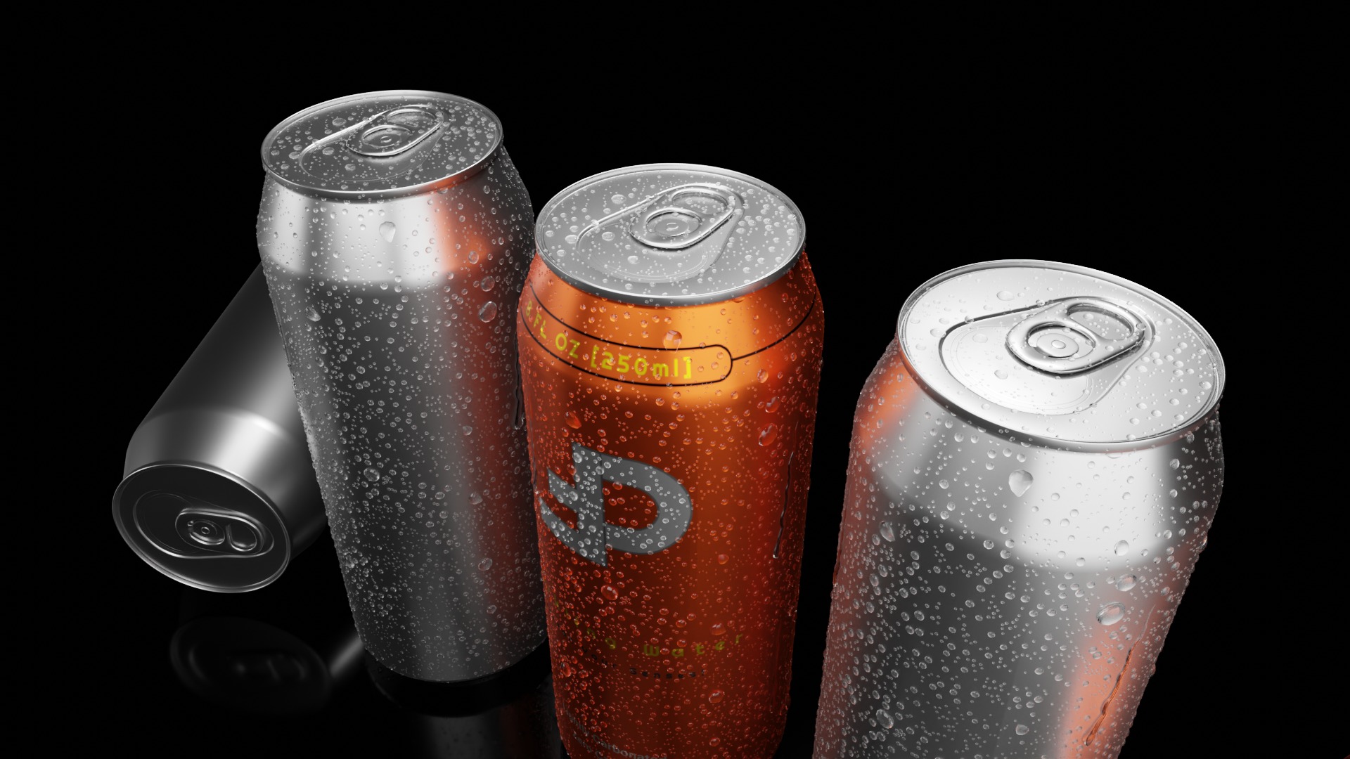 Mixed Beverage Cans Pack - Water Droplets Open and Closed Tabs 3D Model Collection_17