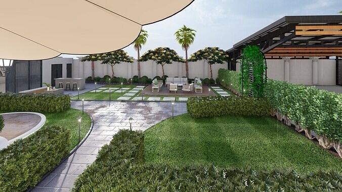 Realistic Garden Outdoor Lounge 3D Model  SketchUp Blender  3D model 2