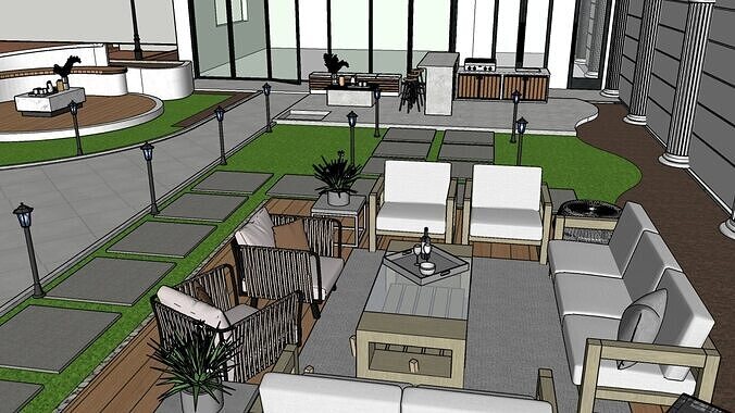 Realistic Garden Outdoor Lounge 3D Model  SketchUp Blender  3D model 6
