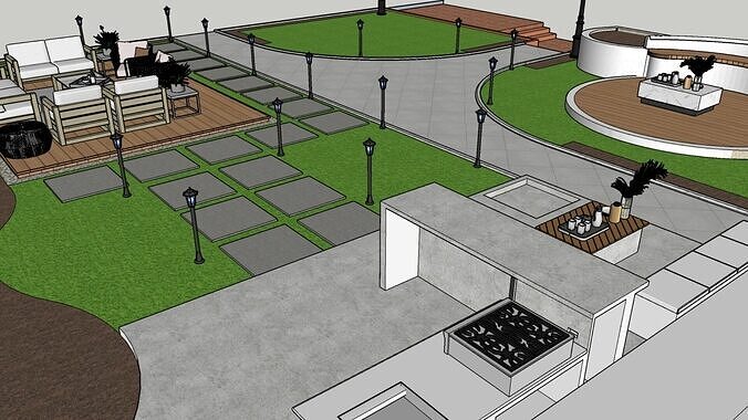 Realistic Garden Outdoor Lounge 3D Model  SketchUp Blender  3D model 5