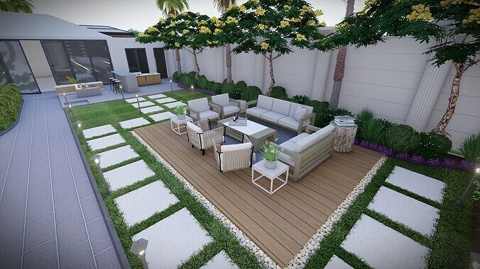 Realistic Garden Outdoor Lounge 3D Model  SketchUp Blender  3D model 3