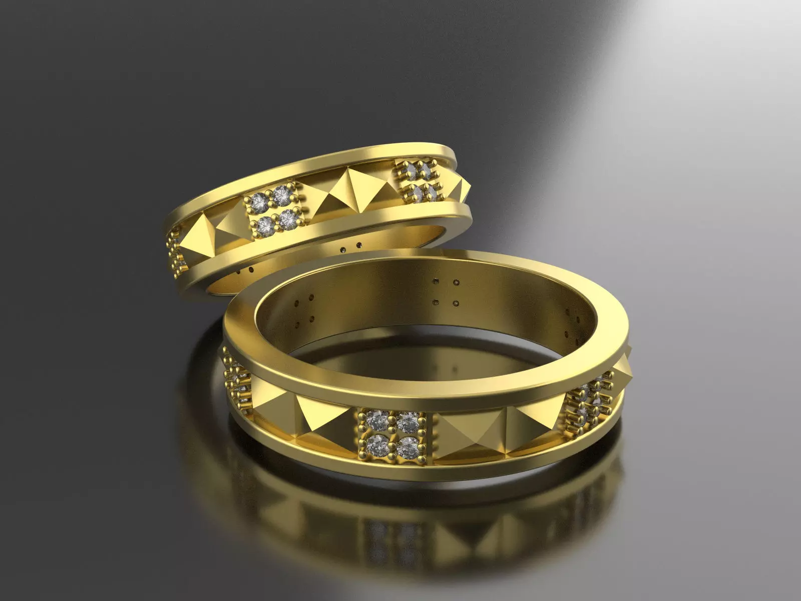 wedding band pyramid with diamonds sz 21 3D print model