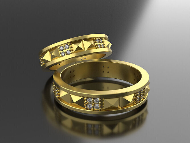 wedding band pyramid with diamonds sz 21 5 3D print model