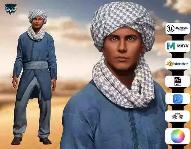 Middle Eastern Nomad 3D Character Rigged  Low-poly 3D model