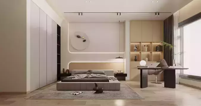 Modern log style bedroom
