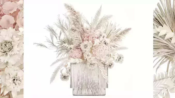 Bouquet Of Dried Flowers  Hydrangea Pampas Vase 491