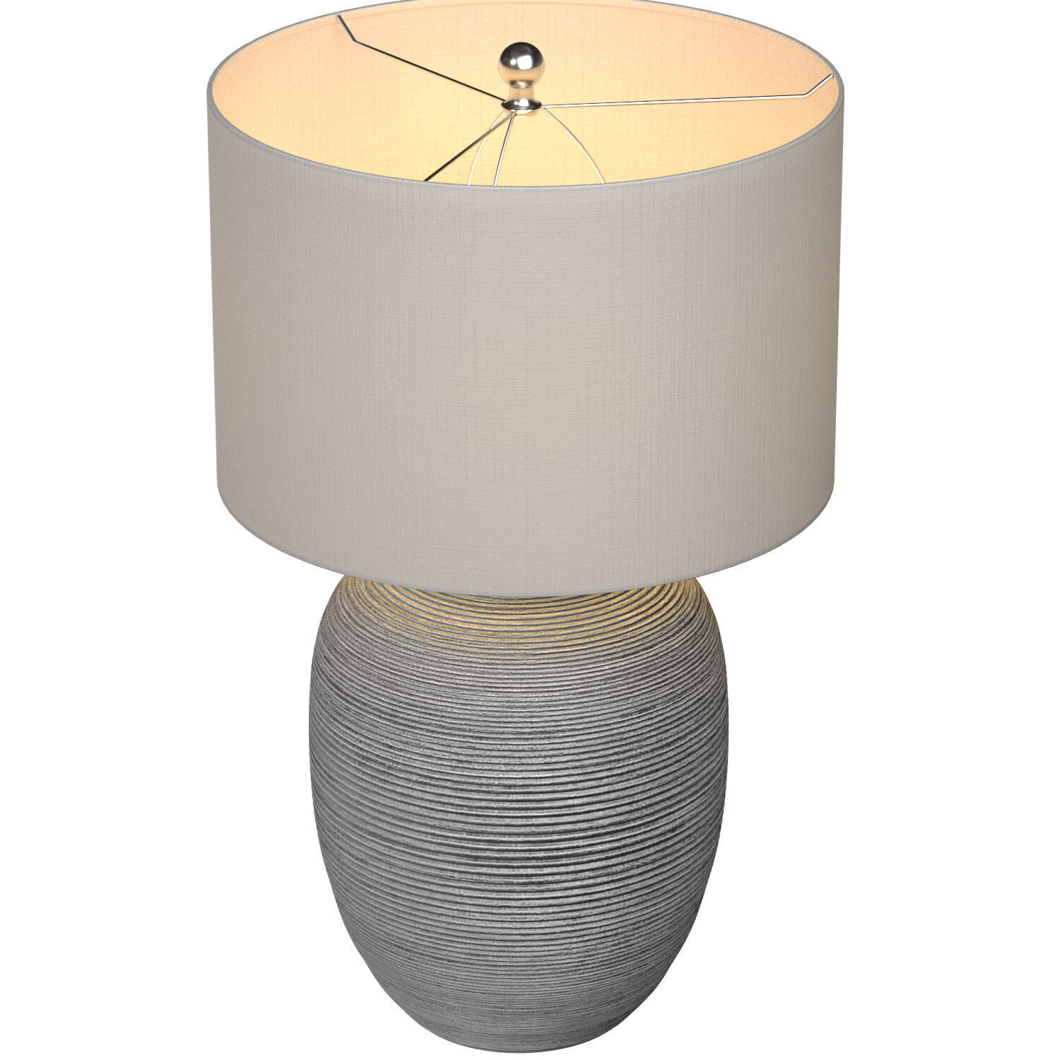 Grey Fluted Nightstand bedside European Ceramic Table Lamp 3D model_2