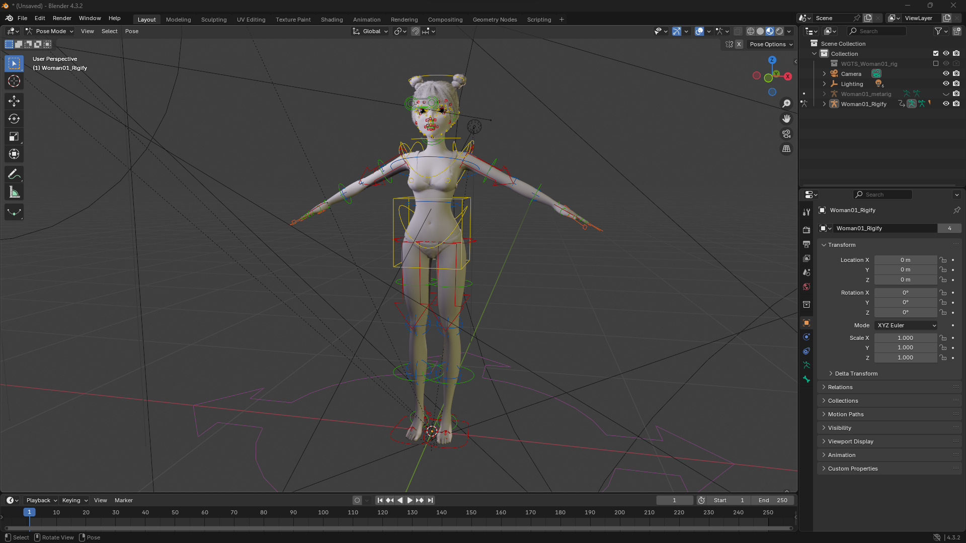 Free Stylized Cartoon Female Young Woman with Perfect Topology Low-poly 3D model_23