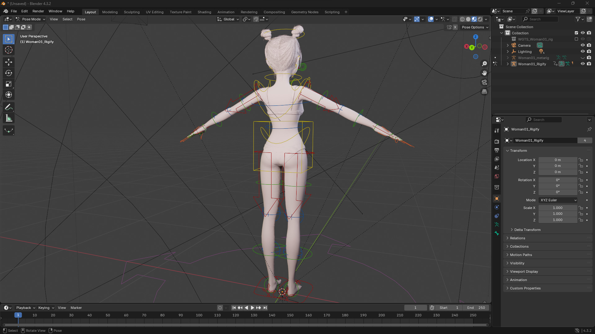 Free Stylized Cartoon Female Young Woman with Perfect Topology Low-poly 3D model_22