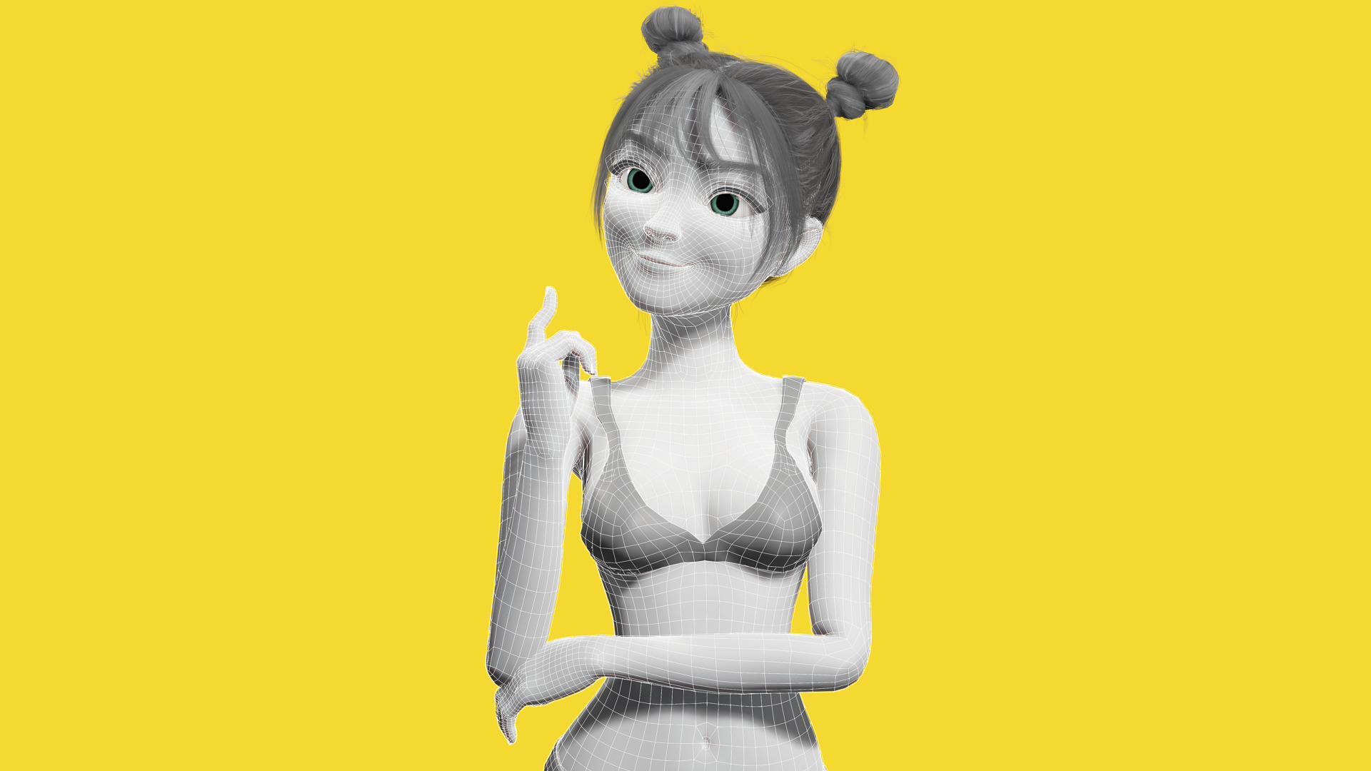 Free Stylized Cartoon Female Young Woman with Perfect Topology Low-poly 3D model_10