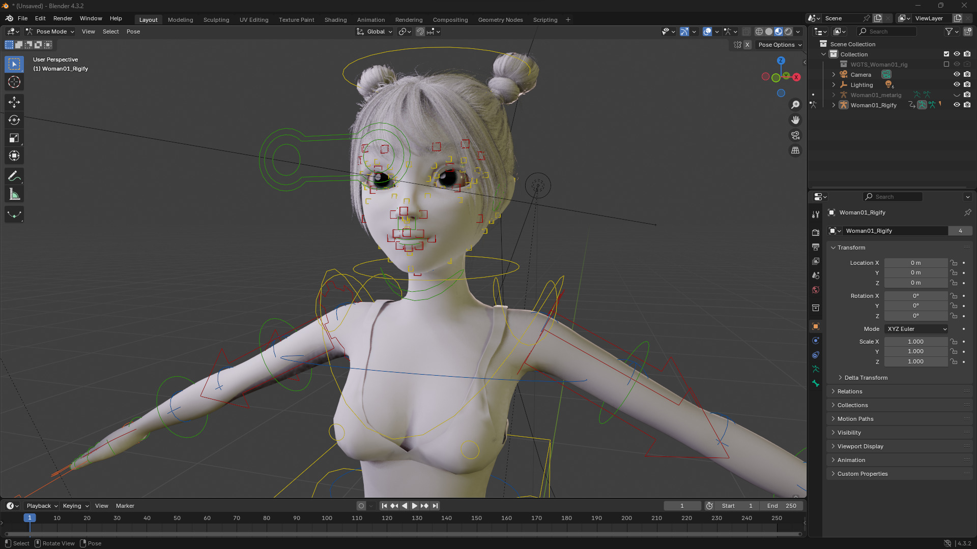 Free Stylized Cartoon Female Young Woman with Perfect Topology Low-poly 3D model_21