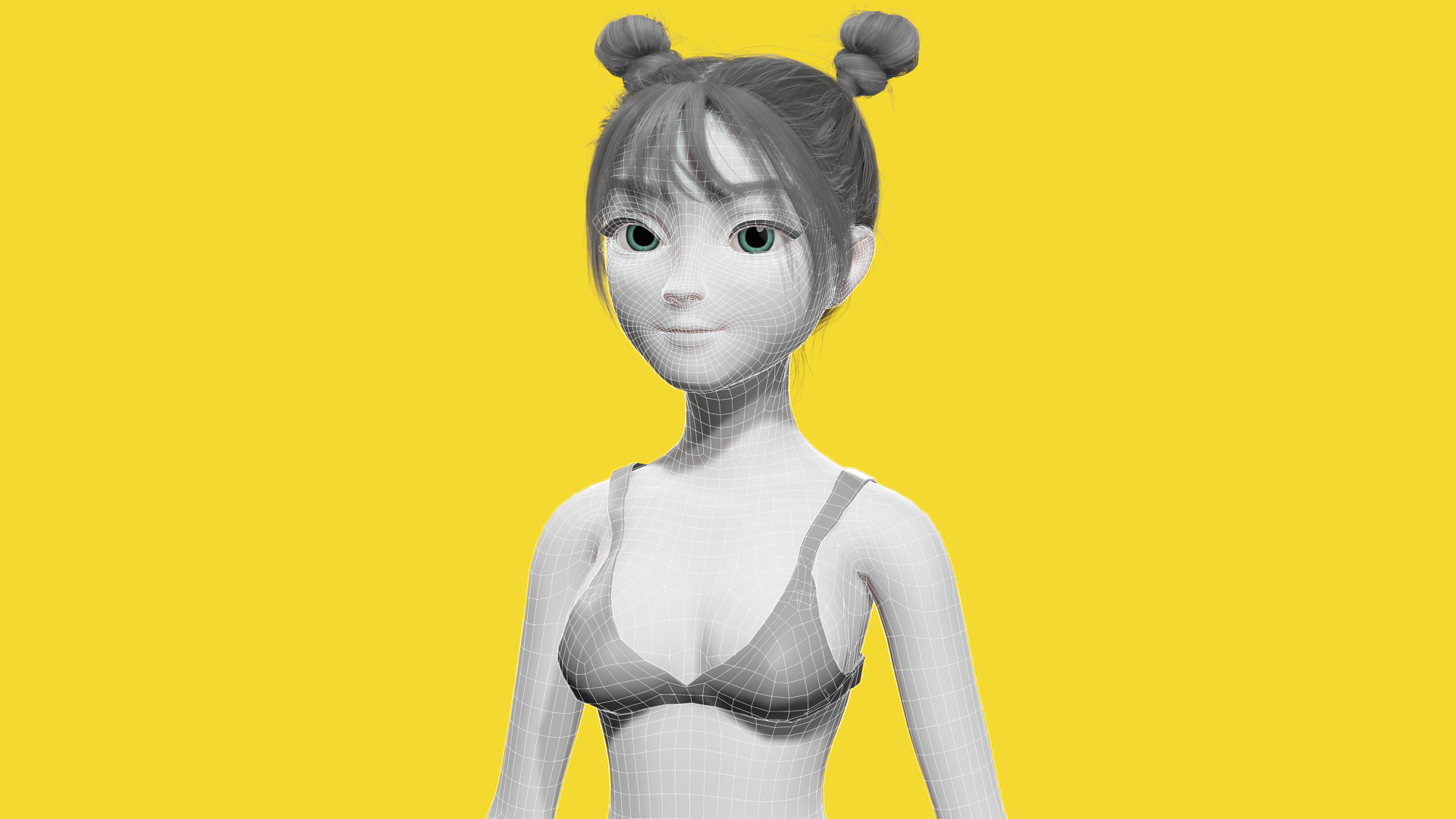 Free Stylized Cartoon Female Young Woman with Perfect Topology Low-poly 3D model_9