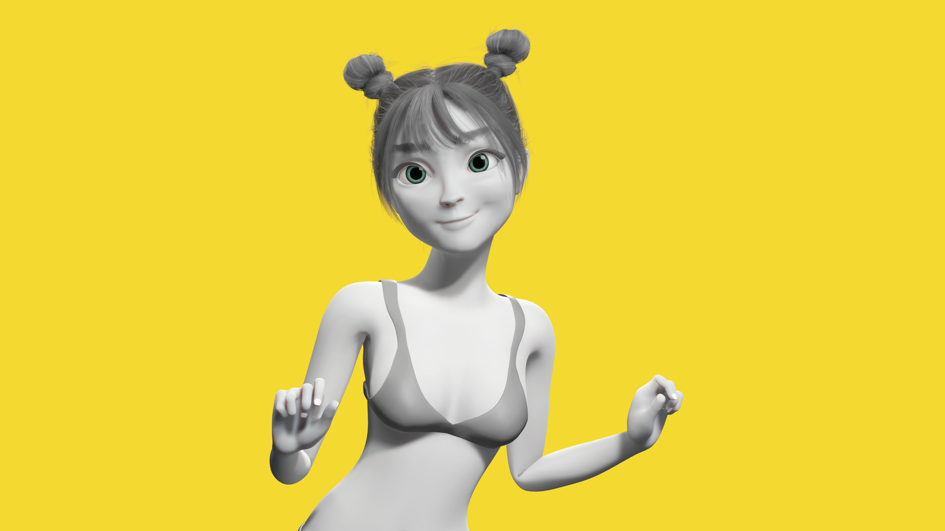 Free Stylized Cartoon Female Young Woman with Perfect Topology Low-poly 3D model_1