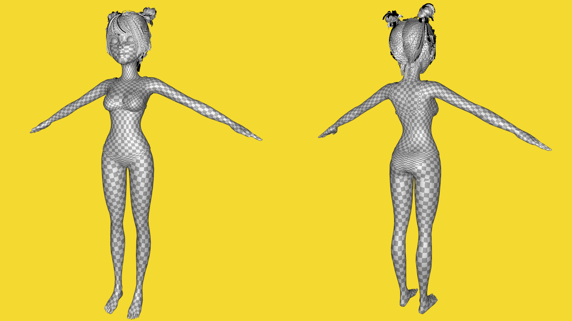 Free Stylized Cartoon Female Young Woman with Perfect Topology Low-poly 3D model_28