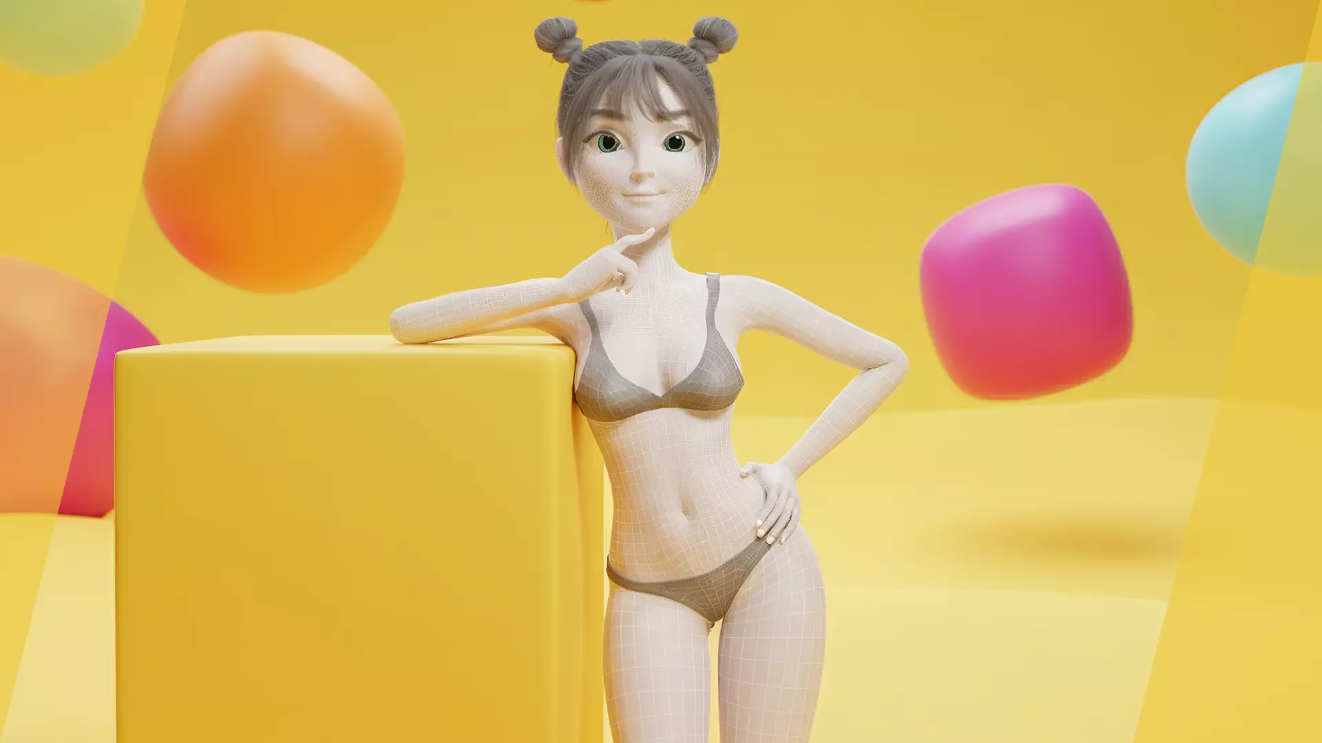 Free Stylized Cartoon Female Young Woman with Perfect Topology Low-poly 3D model_4