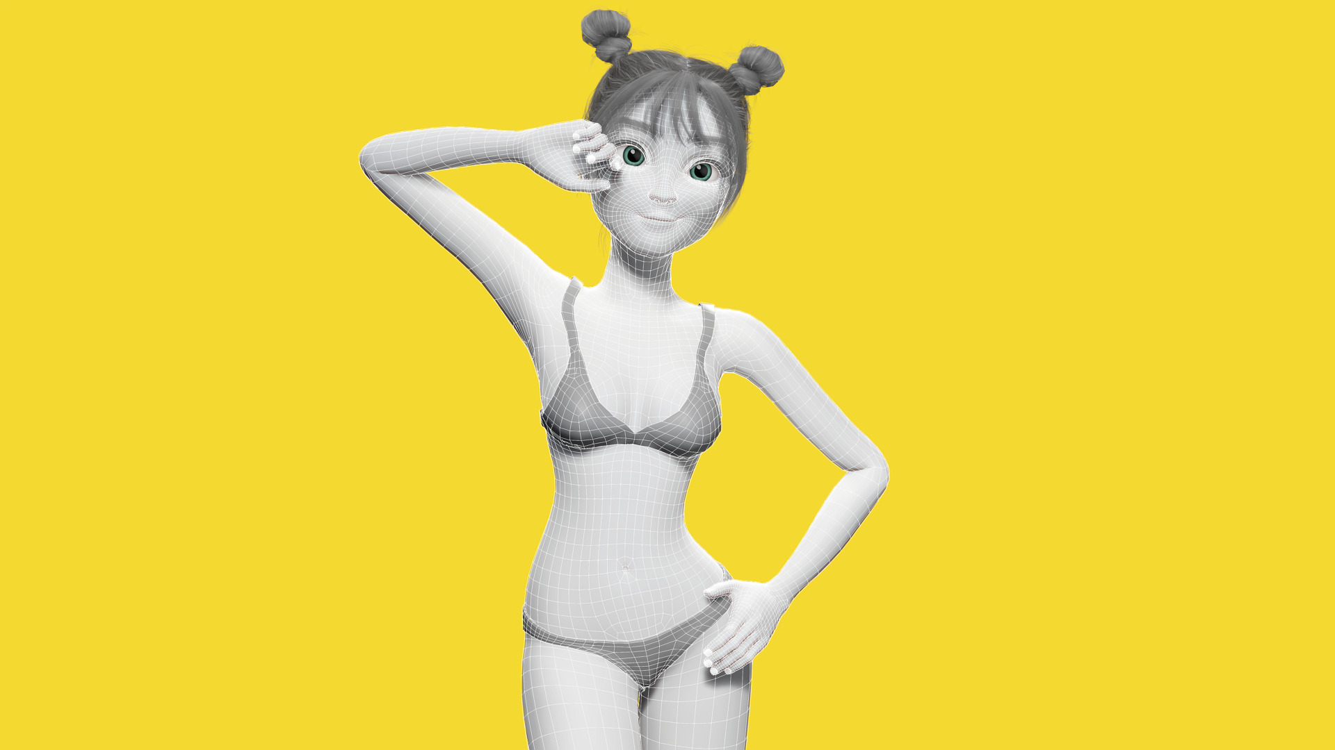 Free Stylized Cartoon Female Young Woman with Perfect Topology Low-poly 3D model_6