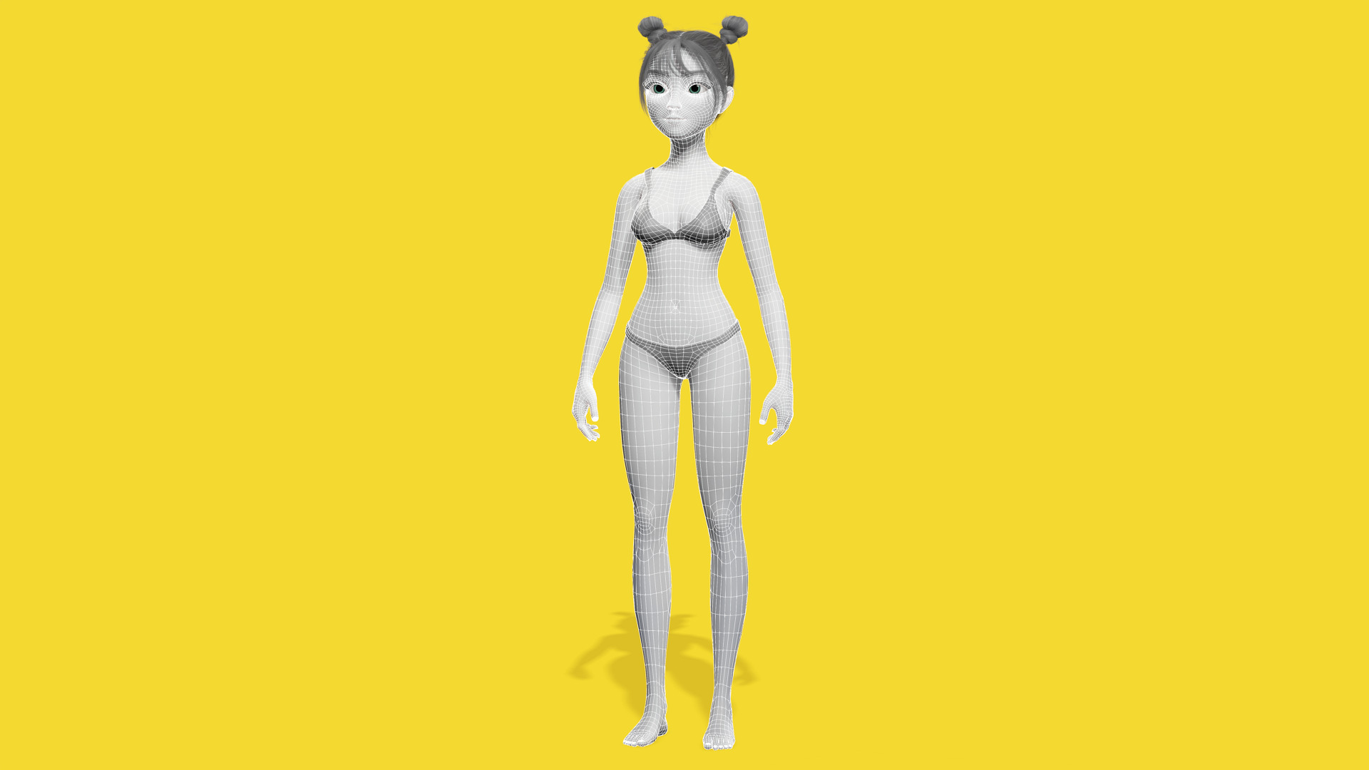Free Stylized Cartoon Female Young Woman with Perfect Topology Low-poly 3D model_15