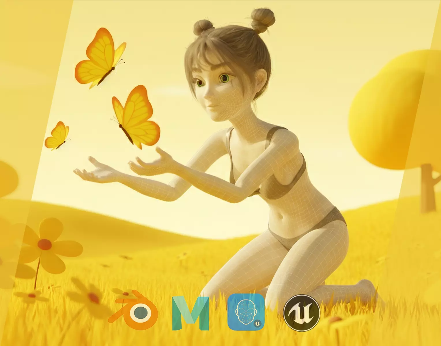 Free Stylized Cartoon Female Young Woman with Perfect Topology Low-poly 3D model_0