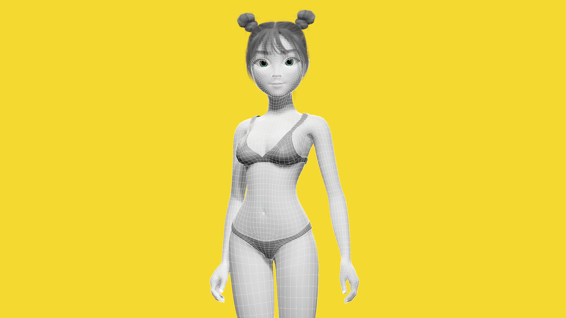 Free Stylized Cartoon Female Young Woman with Perfect Topology Low-poly 3D model_8
