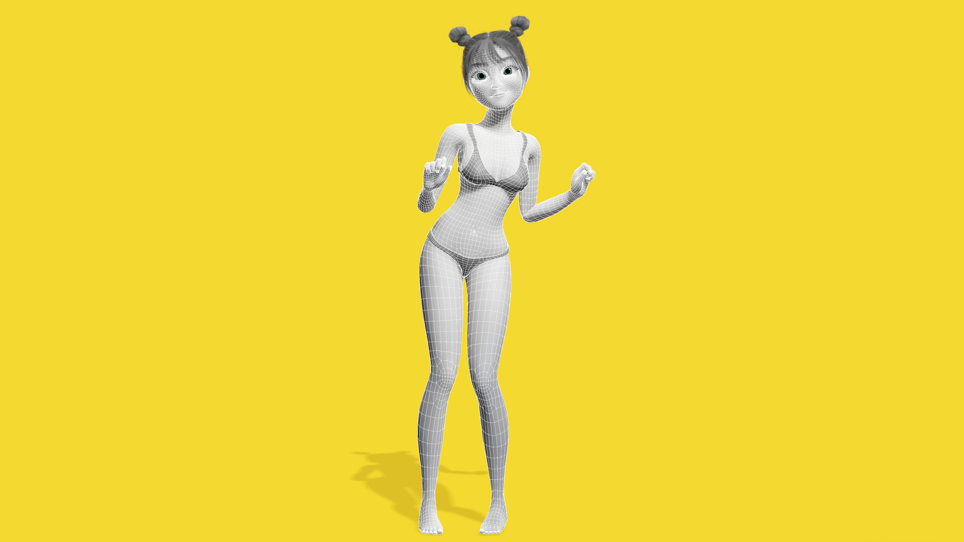 Free Stylized Cartoon Female Young Woman with Perfect Topology Low-poly 3D model_11