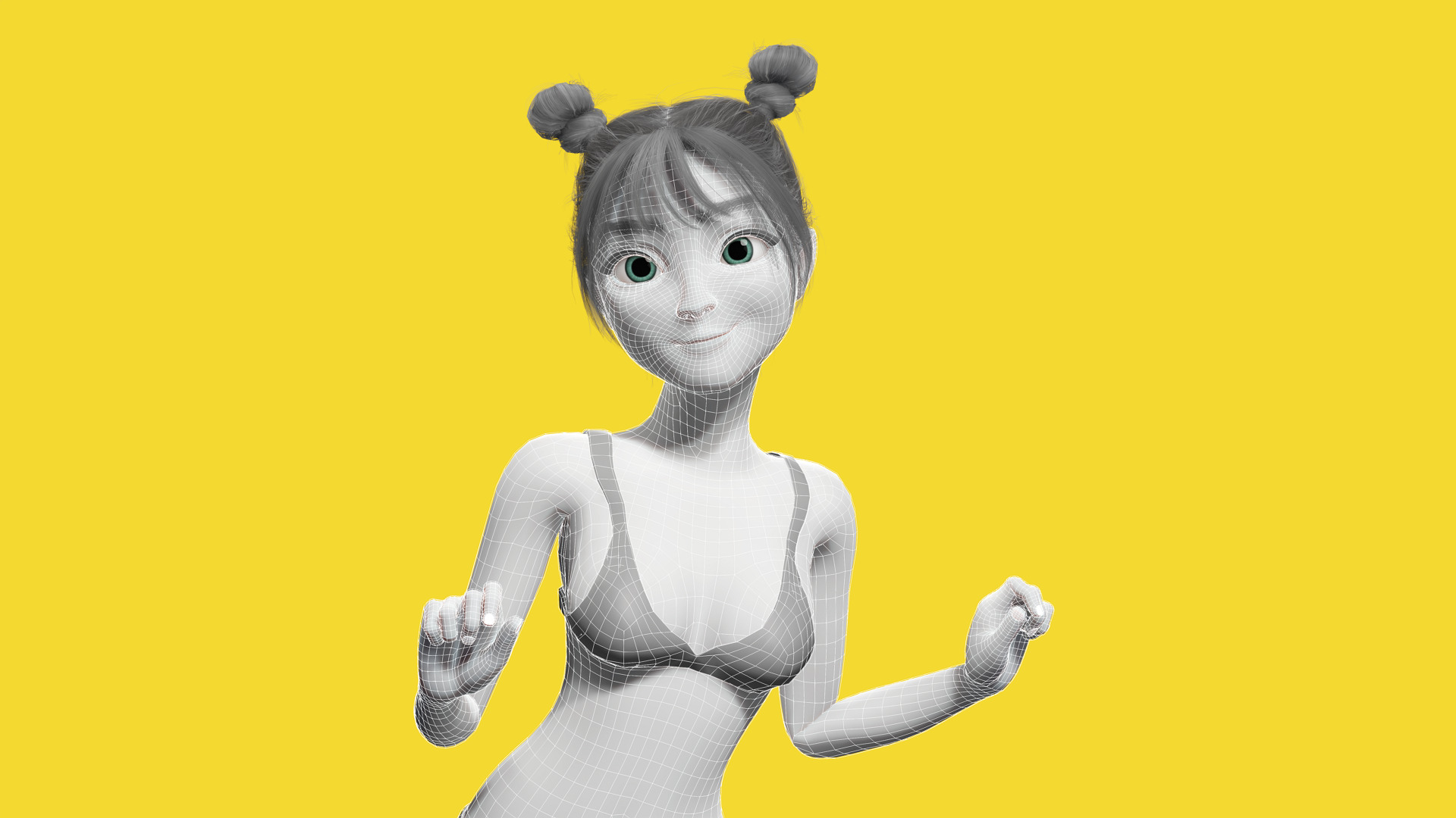Free Stylized Cartoon Female Young Woman with Perfect Topology Low-poly 3D model_12