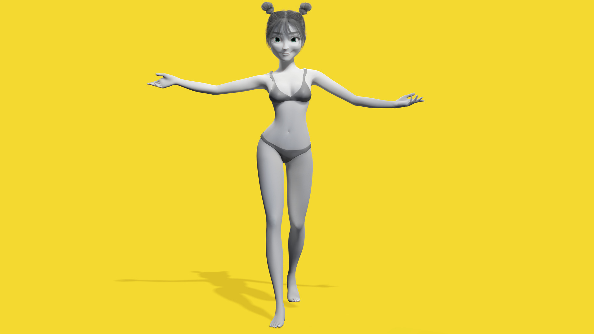 Free Stylized Cartoon Female Young Woman with Perfect Topology Low-poly 3D model_2