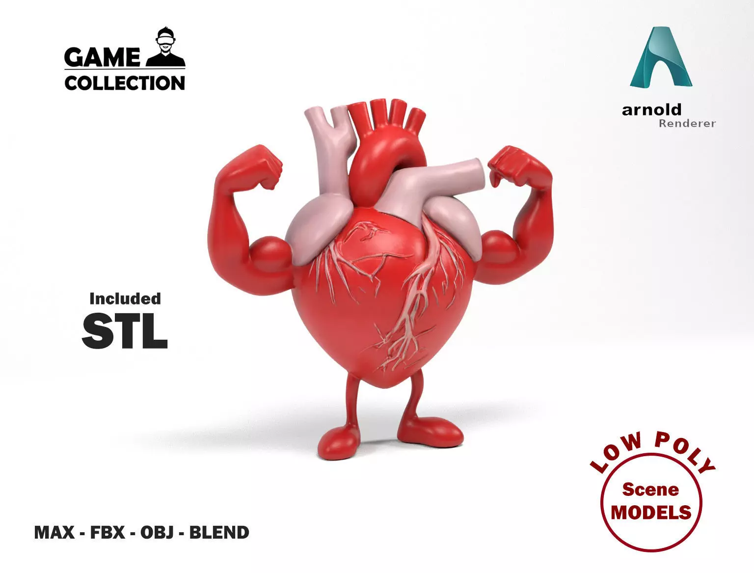 Strong heart Low-poly 3D model