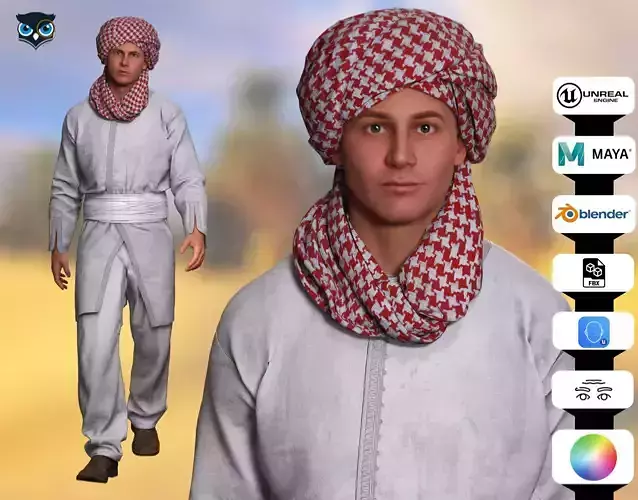 Traditional Middle Eastern Attire High-Quality  Low-poly 3D model