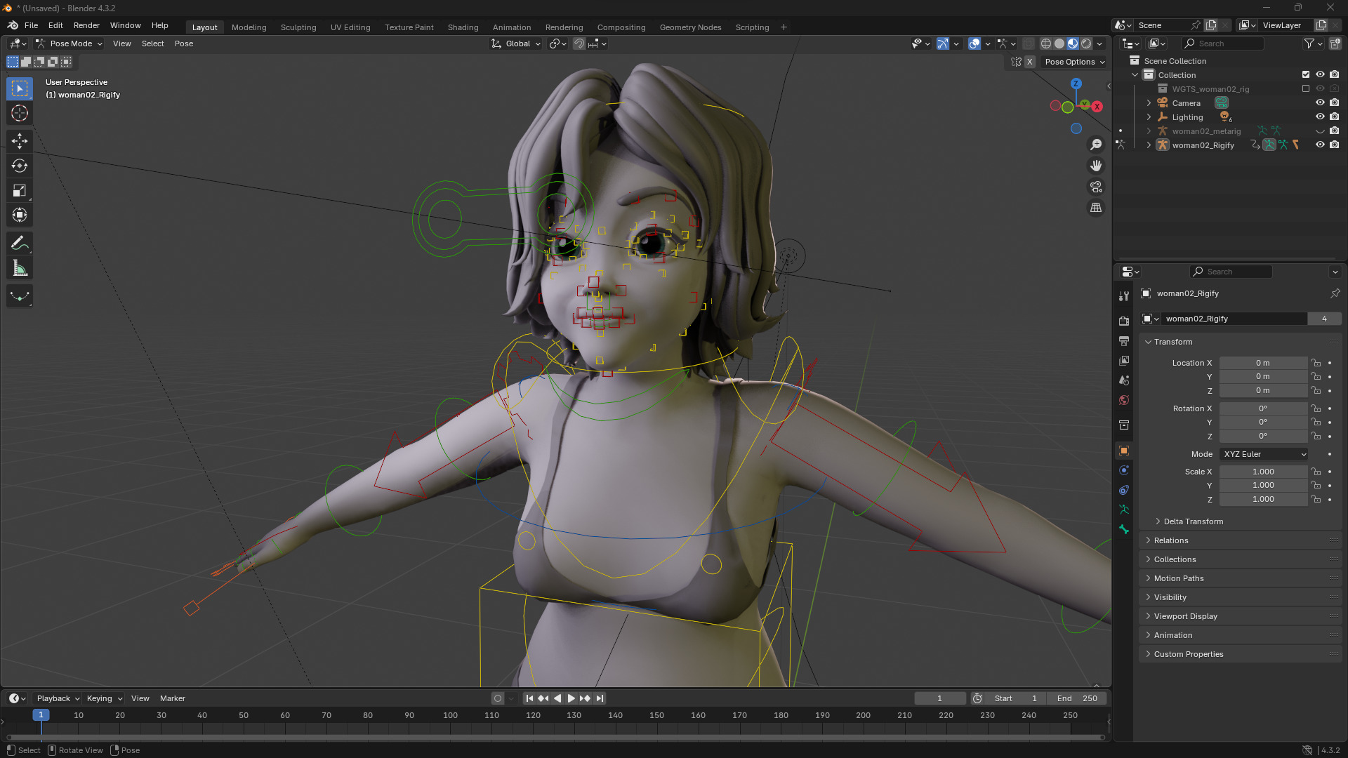 Free Stylized Cartoon Older Woman Rigged Elderly grandmother Low-poly 3D model_21