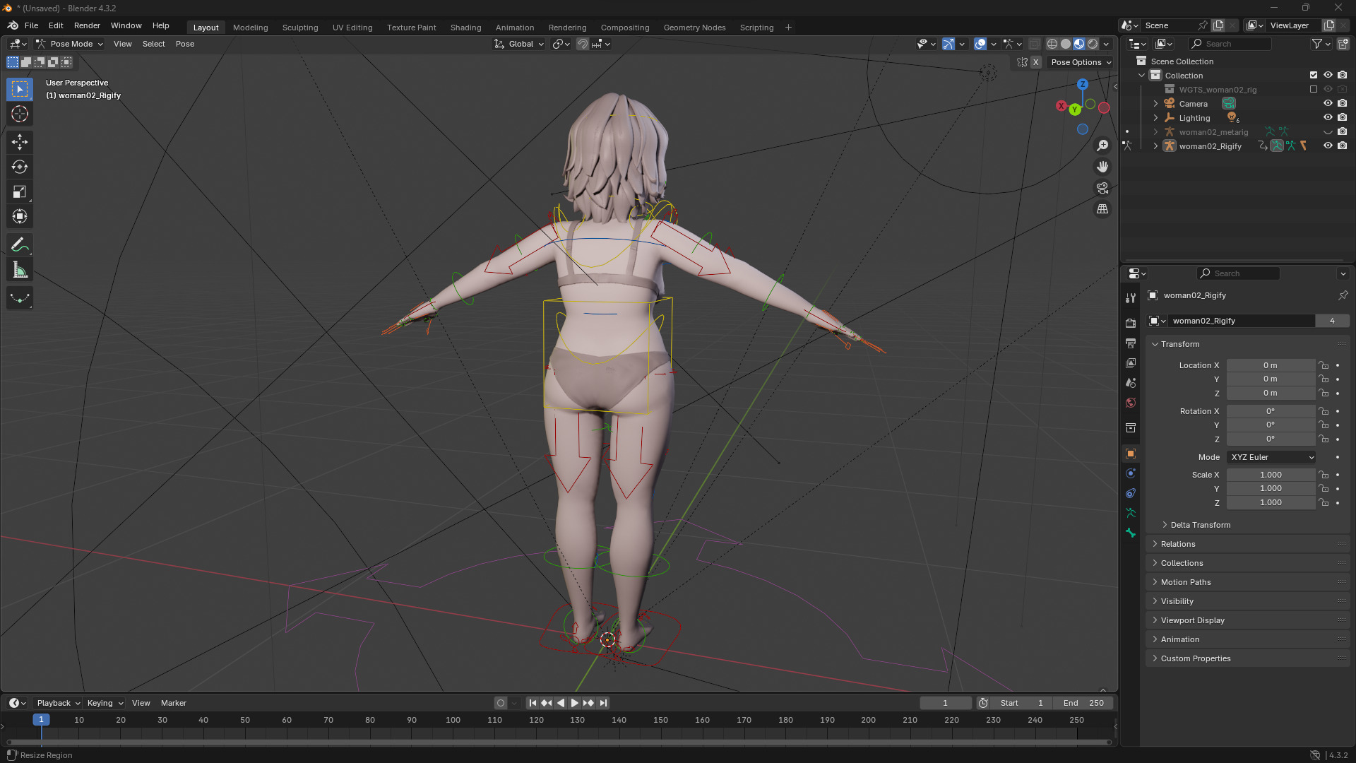 Free Stylized Cartoon Older Woman Rigged Elderly grandmother Low-poly 3D model_23