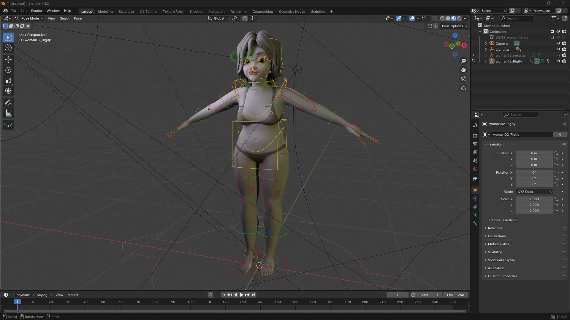 Free Stylized Cartoon Older Woman Rigged Elderly grandmother Low-poly 3D model_22