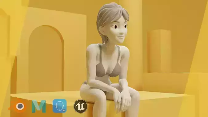 Free Stylized Cartoon Woman Nude  Woman with Perfect Topology Low-poly 3D model