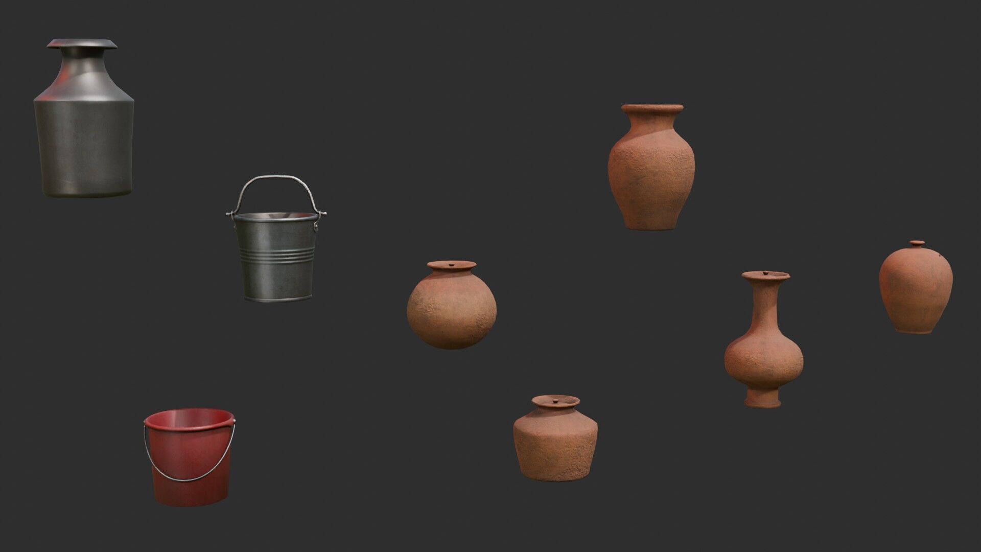 Lowpoly  GameReady PotsandBucket Low-poly 3D model_2