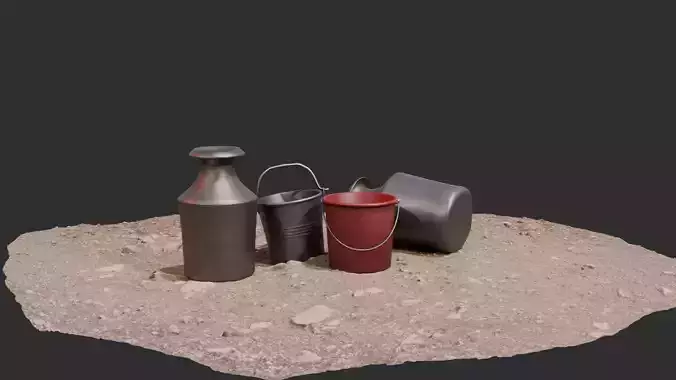 Lowpoly  GameReady PotsandBucket Low-poly 3D model