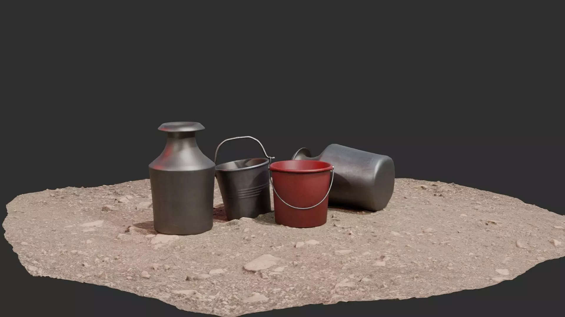 Lowpoly  GameReady PotsandBucket Low-poly 3D model_0