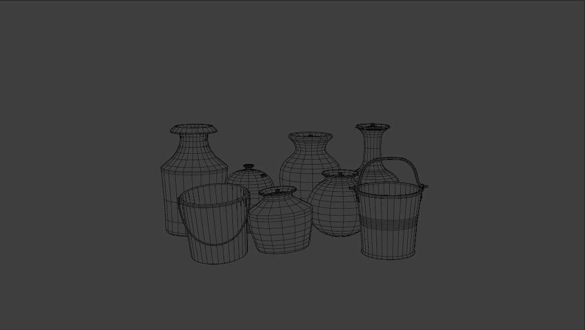 Lowpoly  GameReady PotsandBucket Low-poly 3D model_6