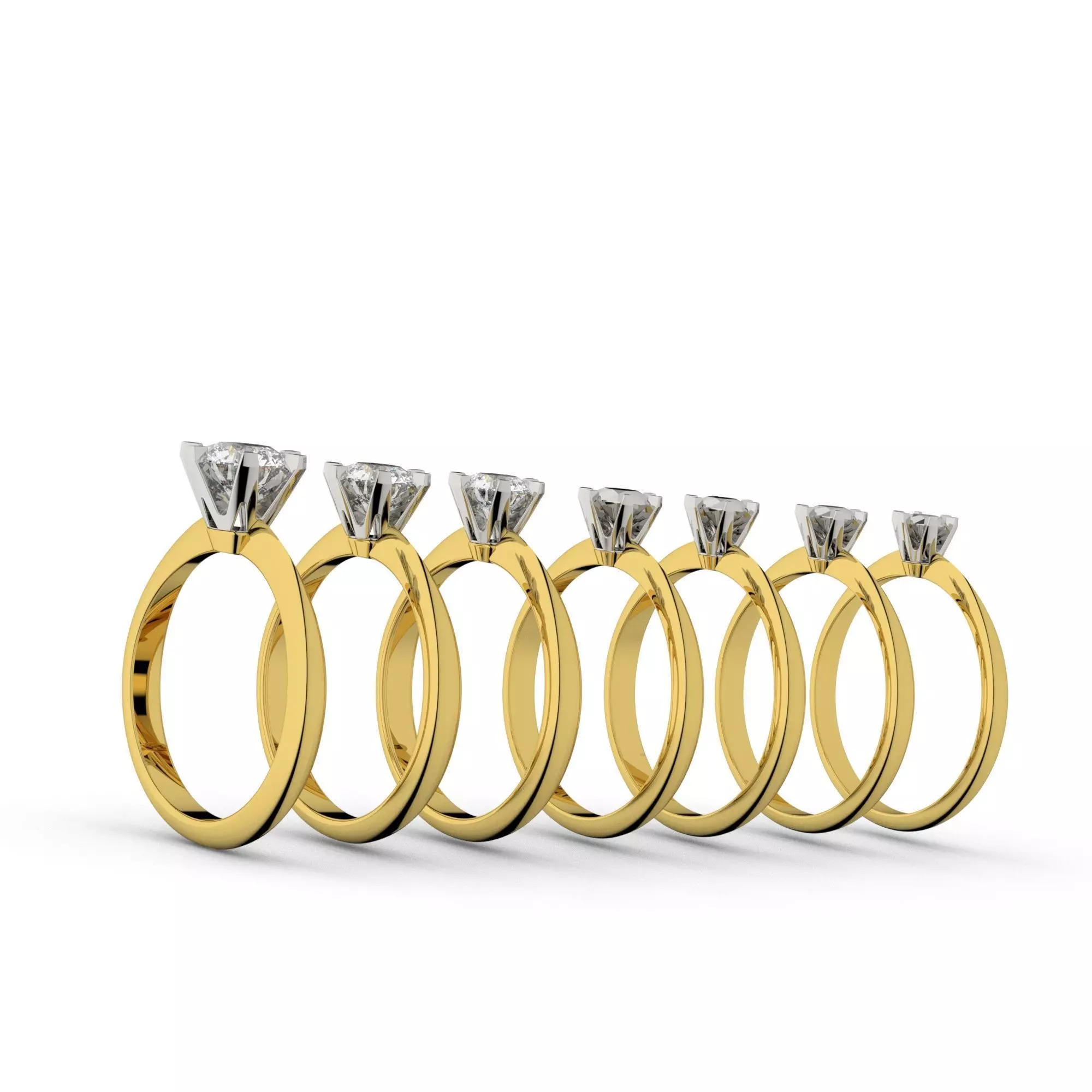 Set of 7 two tone diamond engagement rings Tiffany style 3D print model